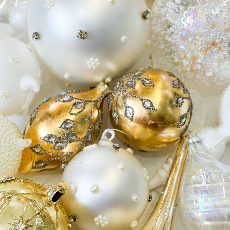 4"6" Gold Ball Finial Assorted Ornament Set Of 2