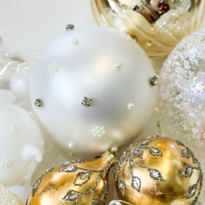 6" Pearl Glass Ball Ornament Set Of 2
