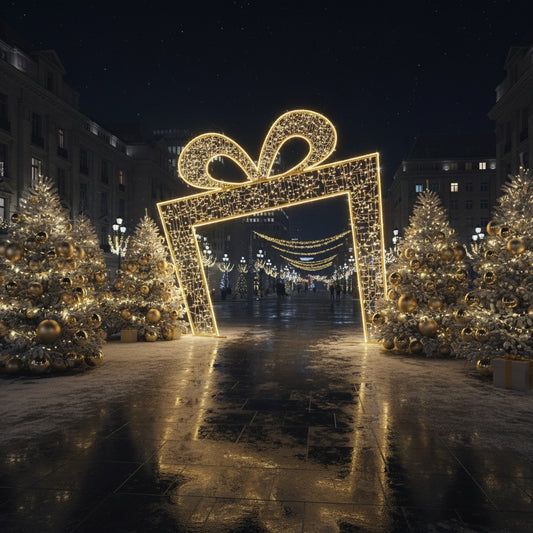 12 FT X 12 FT Warm White Gold Gift Box LED Photo Op