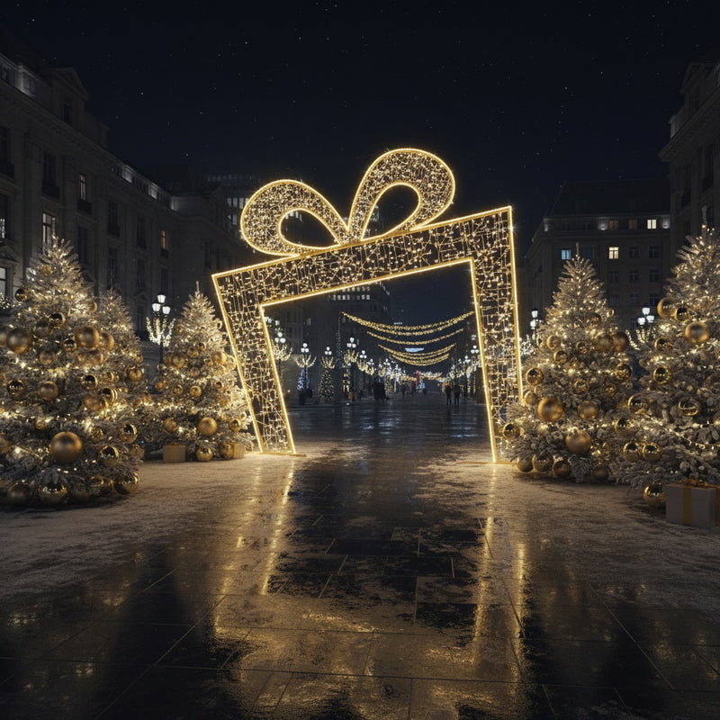 12 FT X 12 FT Warm White Gold Gift Box LED Photo Op