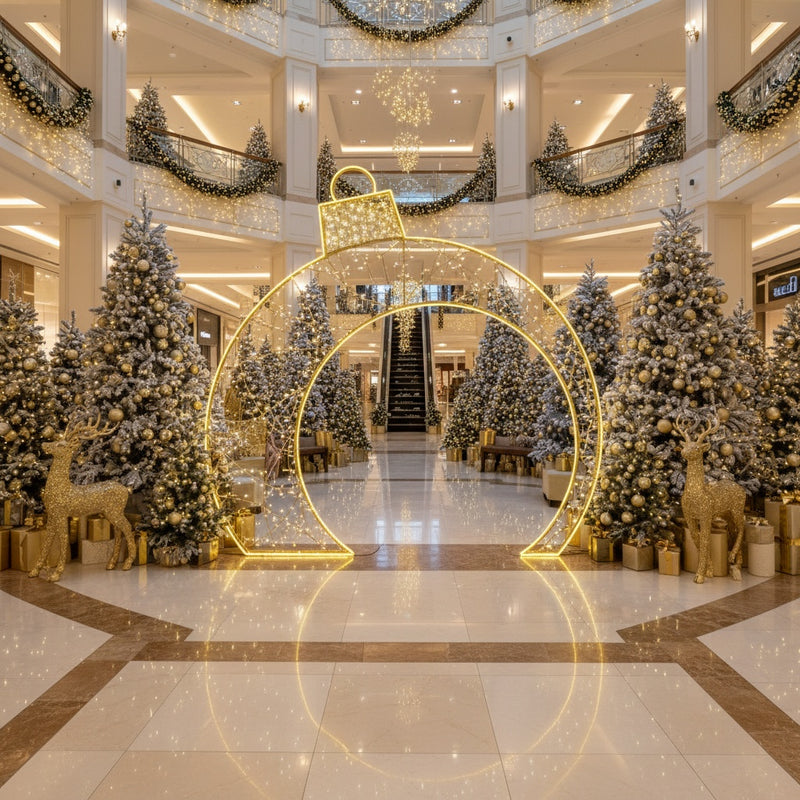 10 FT X 10 FT Warm White Gold Ornament Ball LED Photo Op