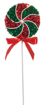 22" Red & Green Glitter Peppermint Swirl Stem Set Of 2