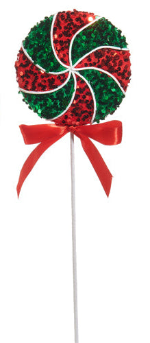 Tallos de espiral de menta con purpurina roja y verde de 22" - Juego de 2