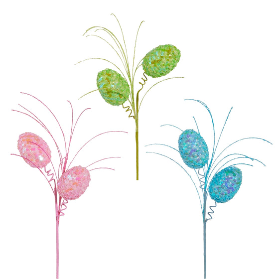 19" Pastel Sequin Eggs Pick Assorted Set Of 6