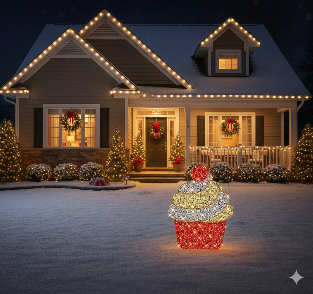 4 FT  X 5 FT LED Warm White, Red & White Cupcake