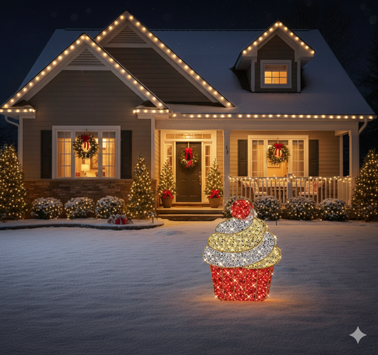 4 FT  X 5 FT LED Warm White, Red & White Cupcake