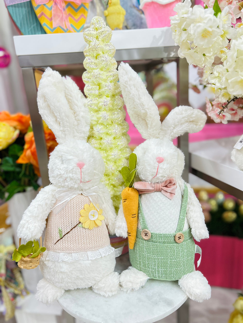 17" Plush Bunny With Carrot & Basket Assorted Set Of 2