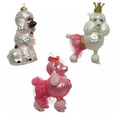 5" Pink & White Poodle Glass Assorted Set Of 3