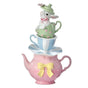 11" Bunny In Pastel Tea Cup Stack