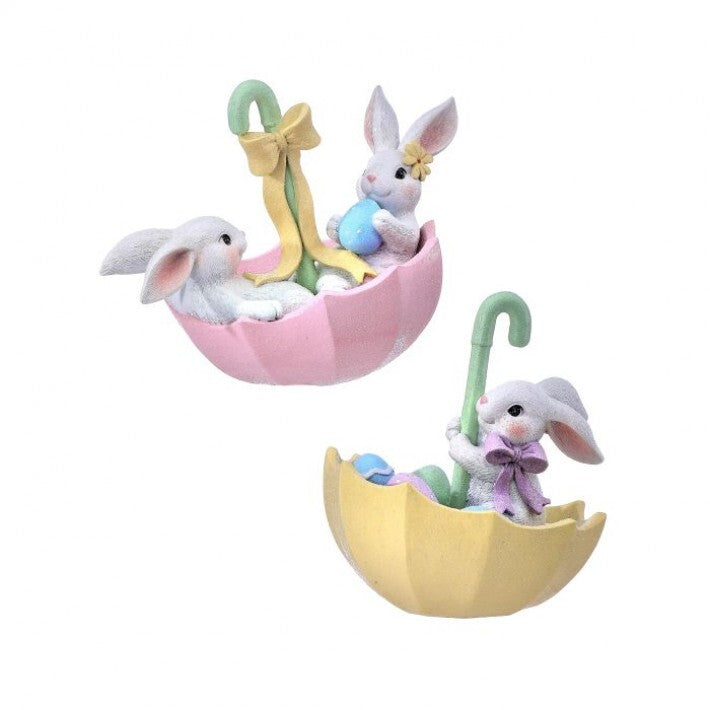6" Pastel Bunny In Umbrella Assorted Set Of 2
