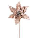 24" Taupe Glitter Edge Velvet Poinsettia Set Of 12