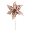 24" Taupe Glitter Edge Velvet Poinsettia Set Of 12