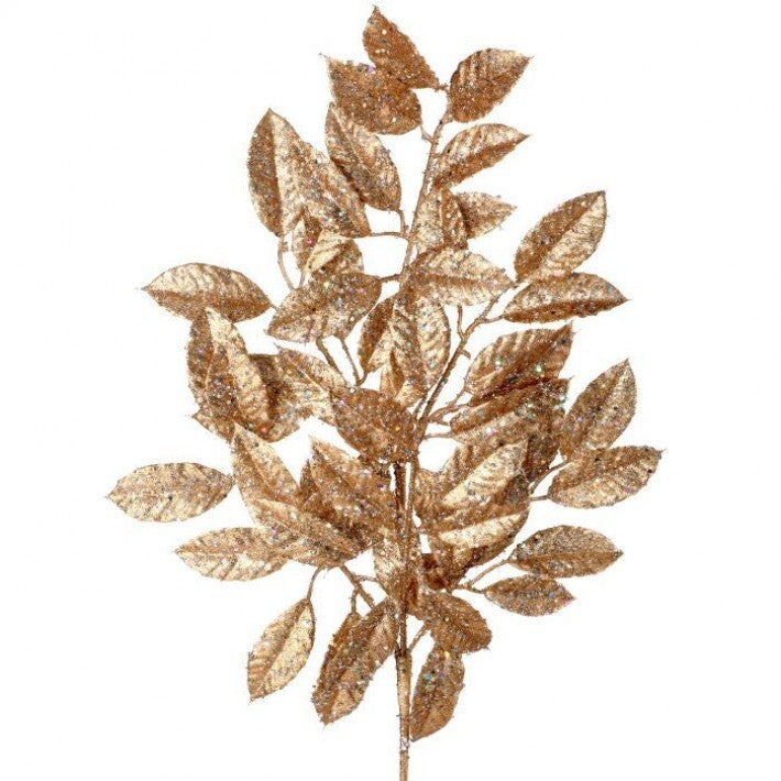 31" Champagne Glitter Sequin Camelia Leaf Spray Set Of 6