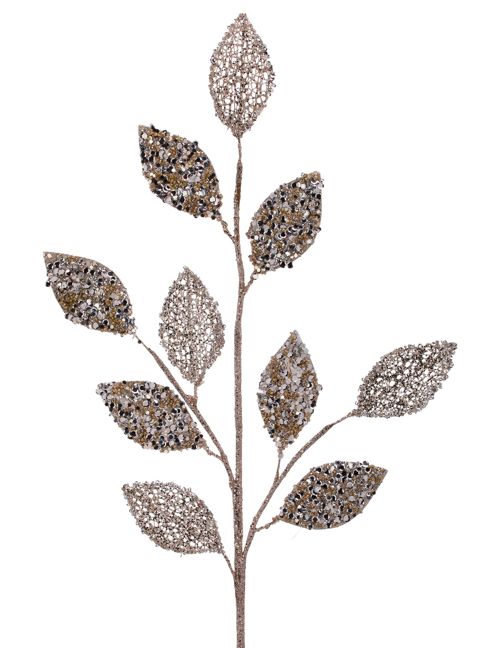 30" Platinum Glitter Sequin Leaf Spray Set Of 6