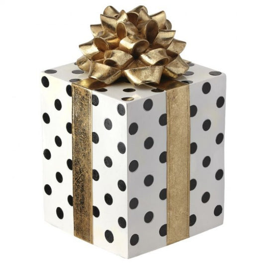 Caja de regalo de 14" con lunares blancos y negros y lazo dorado