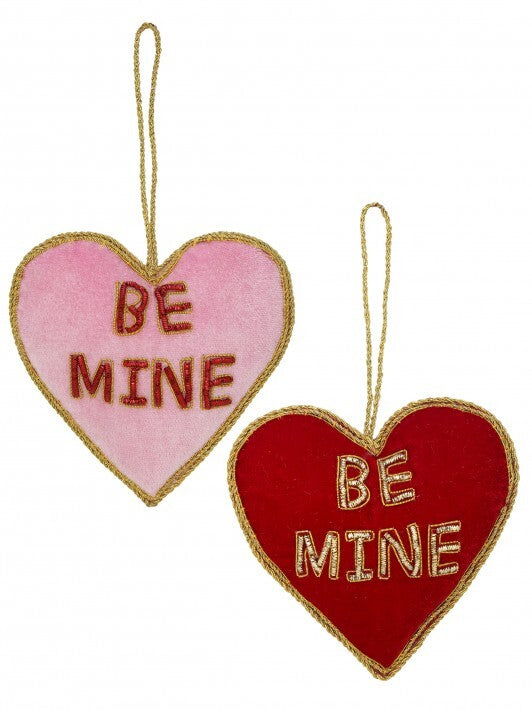 4" Embroidered Velvet Heart Ornament Assorted Set Of 4