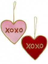 4" Embroidered Velvet Heart Ornament Assorted Set Of 4