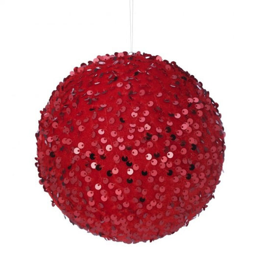 Set de 6 Adornos de Bola de Lentejuelas Rojas de 6"