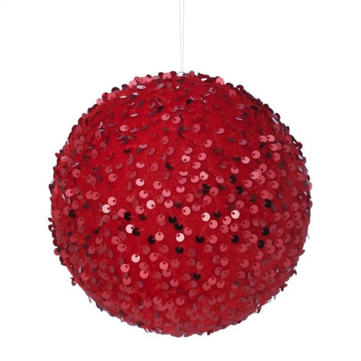 6" Red Sequin Ball Ornament Set Of 6