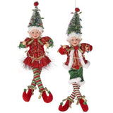 18" Red & Green Pixie Elves With Sisal Hat Ornament Assorted Set Of 2