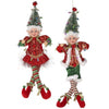 18" Red & Green Pixie Elves With Sisal Hat Ornament Assorted Set Of 2