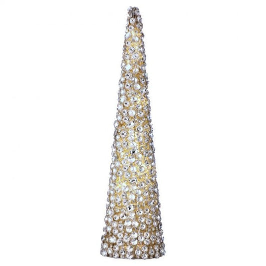 Árbol cónico de 20" cono plateado con luces LED de diamante y funciona con pilas