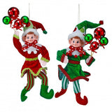 9" Red & Green Pixie Elves Ornament Assorted Set Of 2
