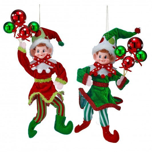 9" Red & Green Pixie Elves Ornament Assorted Set Of 2