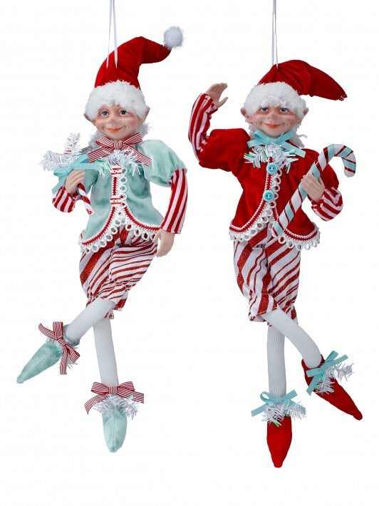 17" Peppermint Elves With Candy Canes Ornament Assorted Set Of 2