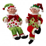 14" Red, Green & White Gift Box Elves Assorted Set Of 2