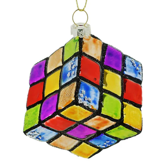 2" Rubiks Cube Glass Ornament Set Of 6