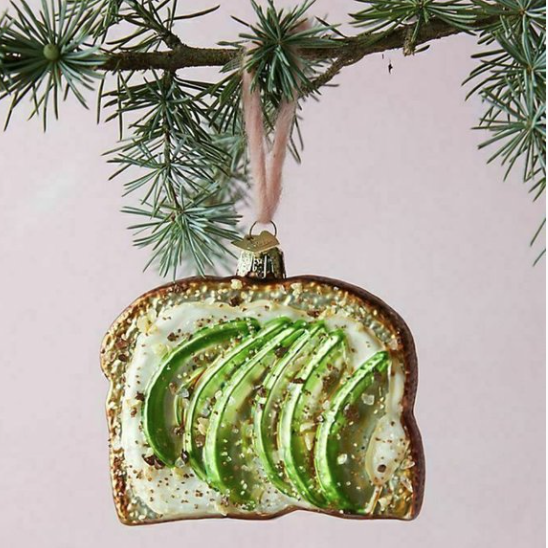 Juego de 6 adornos de cristal con forma de tostada de aguacate de 4"