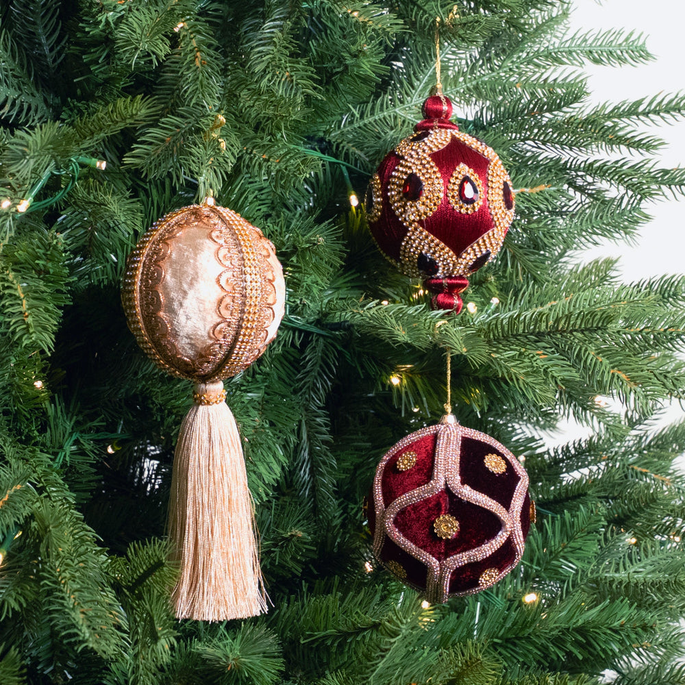 Champagne & Burgundy Opulence Ornament & Ribbon Bundle