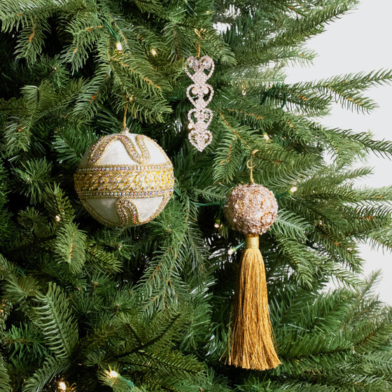 Gold & Ivory Opulence Ornament & Ribbon Bundle