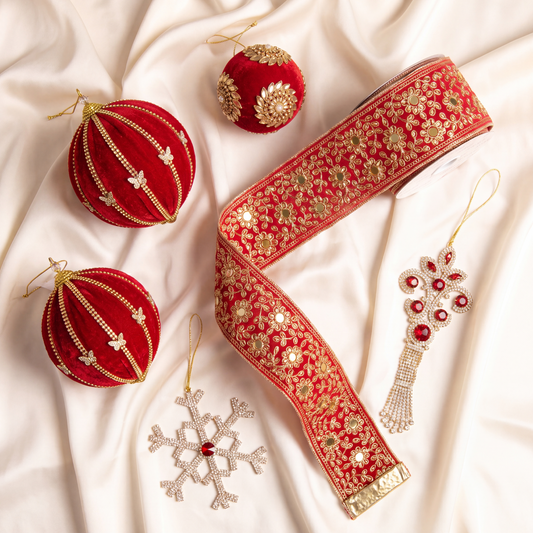 Opulence Red & Gold Ornament & Ribbon Bundle