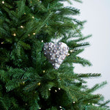 4" Ivory Pearl Jeweled Heart Ornament with Flowers Set Of 6