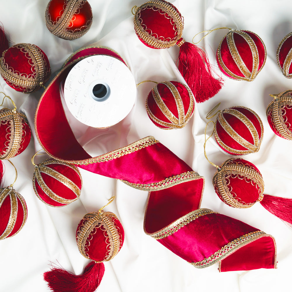 Red & Gold Opulence Ornament & Ribbon Bundle