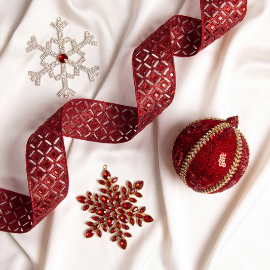Opulence Red & Gold Ornament Bundle with Ribbon