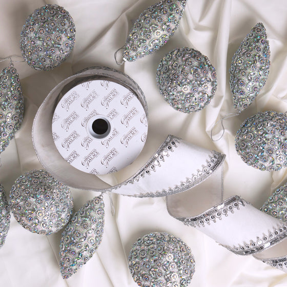 White & Silver Opulence Ornament & Ribbon Bundle