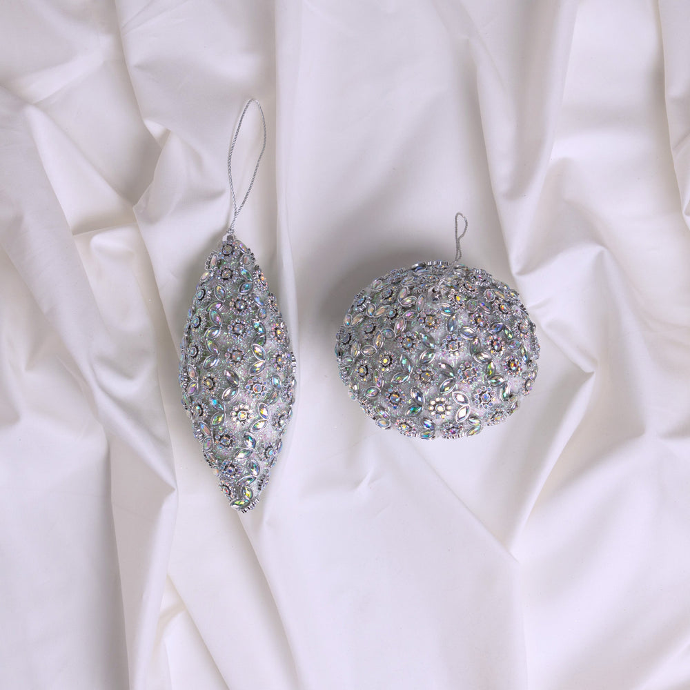 White & Silver Opulence Ornament & Ribbon Bundle