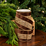 4" X 5YD Brown Velvet Ribbon With Gold Center