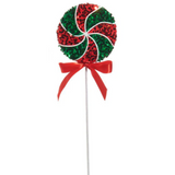 22" Red & Green Glitter Peppermint Swirl Stem Set Of 2
