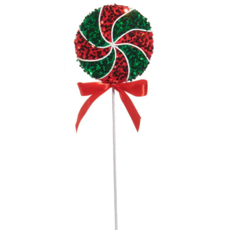 Tallos de espiral de menta con purpurina roja y verde de 22" - Juego de 2