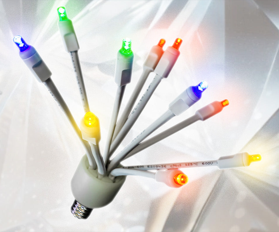 C9 Multi Glitzer With White Base 10 LED Lights E17 Base Set Of 5