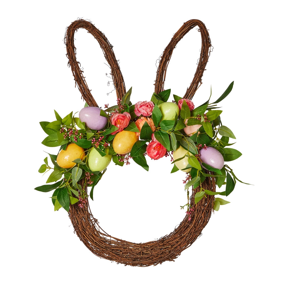 23" Easter Bunny Head Wreath With Pastel Arrangement