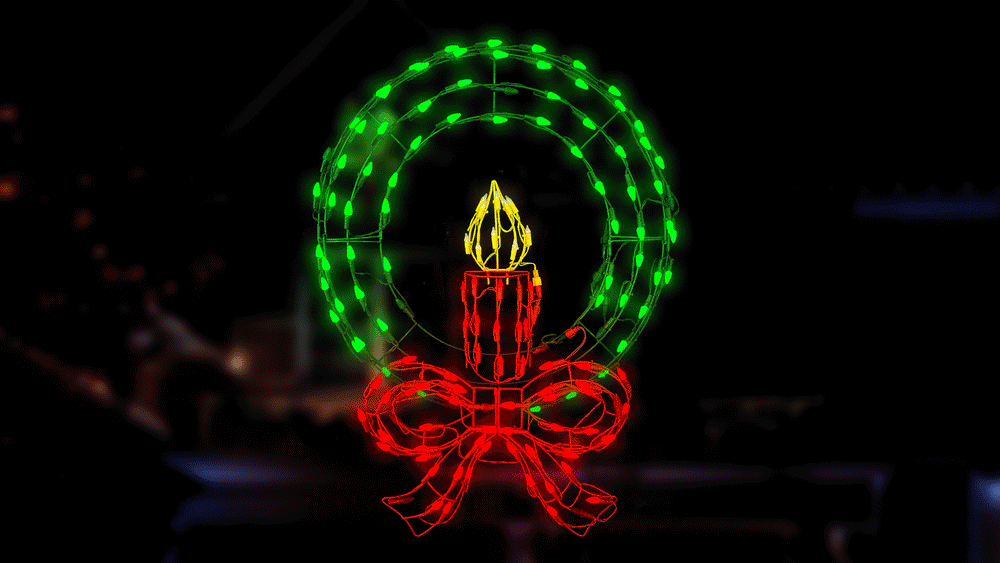 36" X 46" 270 LED Red Bow & Candle Wreath Twinkling Effect