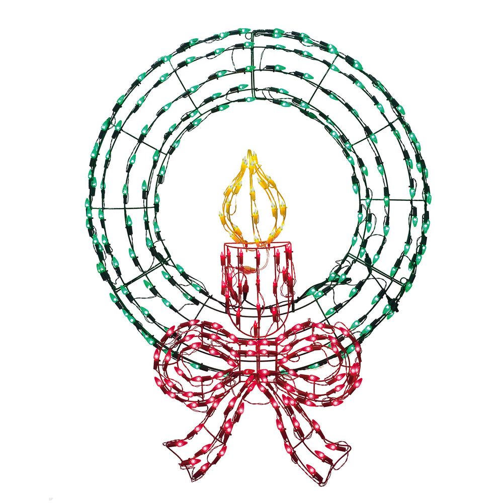 36" X 46" 270 LED Red Bow & Candle Wreath Twinkling Effect