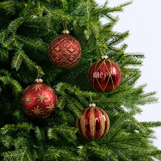 4" Red & Gold Glitter Ball Ornament Assorted Set Of 36