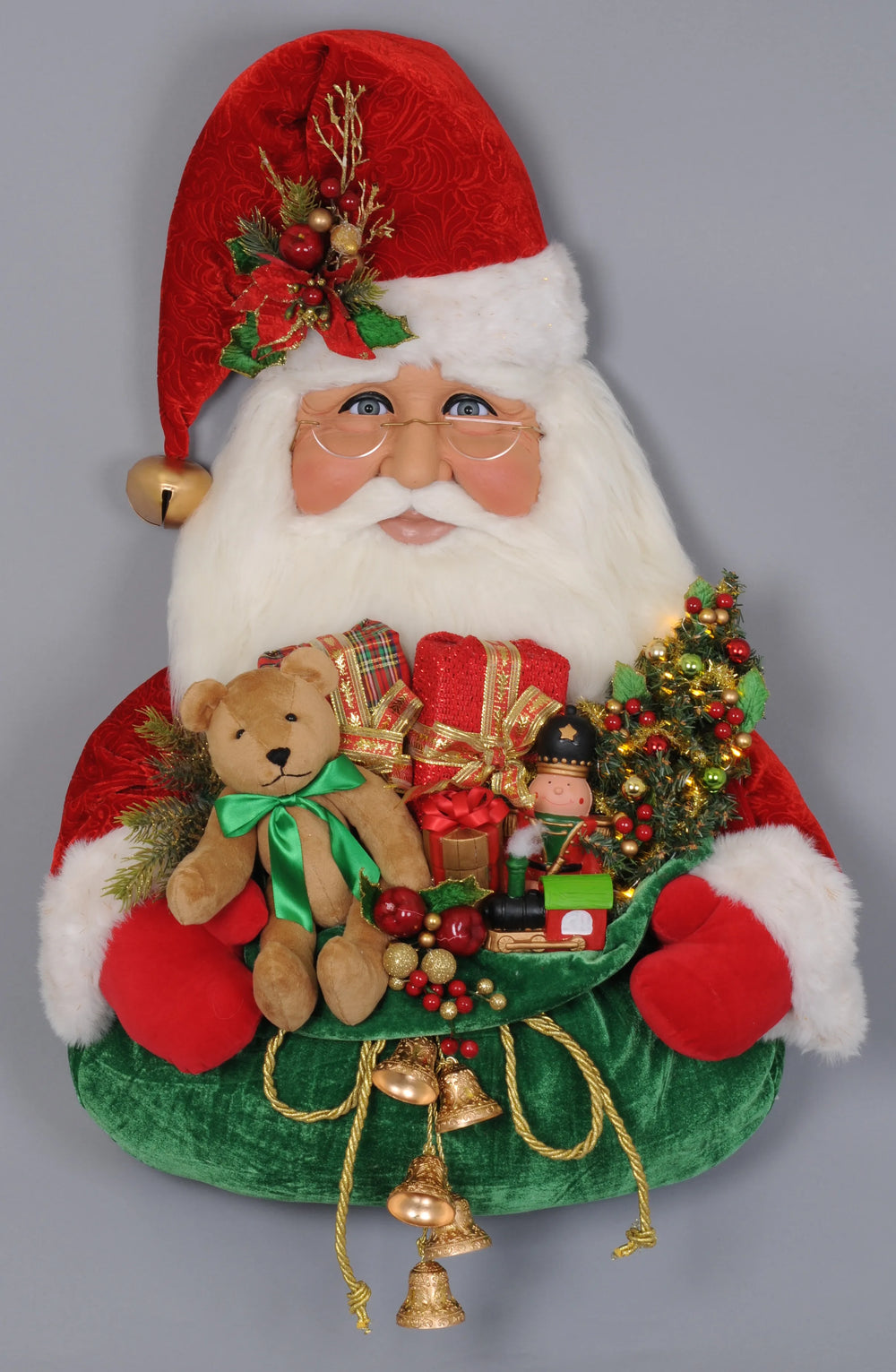 Karen Didion Originals 35" Lighted Santa Head With Gift Bag