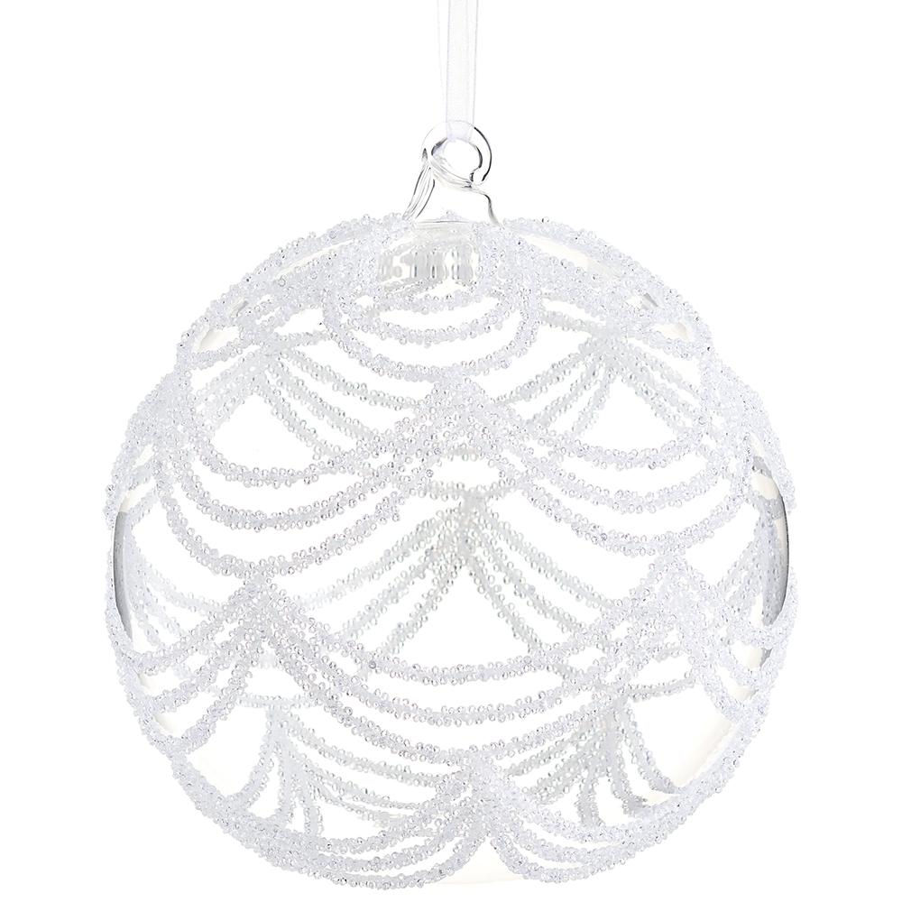 6" Clear Beaded Glass Ball Ornament Set Of 2